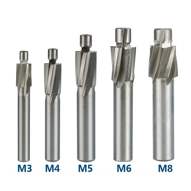 5-Piece Guide Slotted Countersunk Die M3-M8 Milling Cutter Kit 4-Tooth High-Speed Steel Milling Cutter Kit