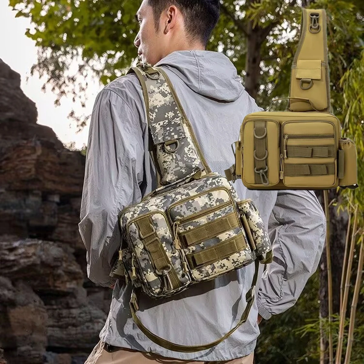

Fishing Tackle Bag Men Single Shoulder Crossbody Tactical Bags Waist Pack Fish Lures Gear Utility Storage Fishing Box Chest Bag