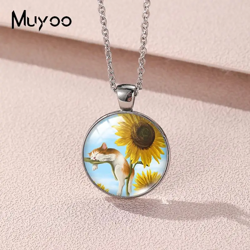 2023 New Sunflower Garden Pendant Necklace Summer Dream Round Photo Necklaces Glass Dome Jewelry Gifts