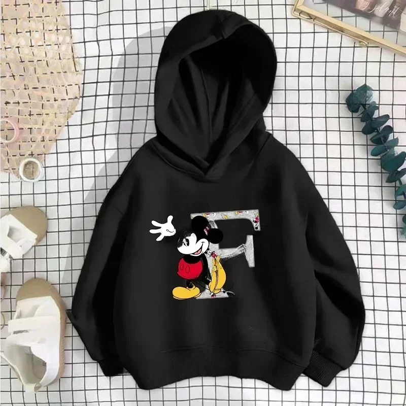 Disney Mickey Children\'s Hooded Hoodies Letter Sweatshirt Kawaii Pullover Anime Manga Cartoon Girls Boys Kids Casual Clothing