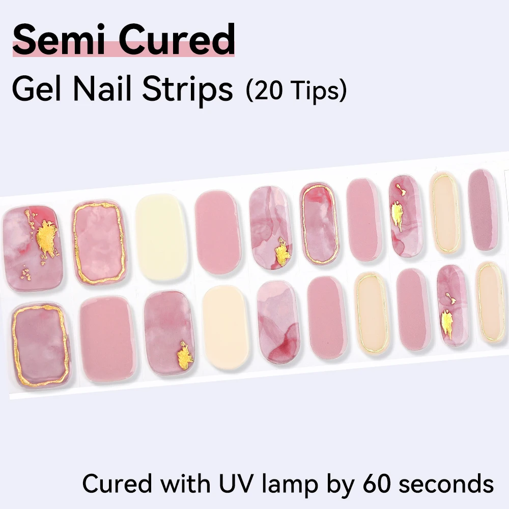 20 Tips de Adesivos de Unhas em Gel Semi-Curado para Manicure, Decoração de Unhas com Flores Coloridas, Decalques de Unhas à Prova d'Água
