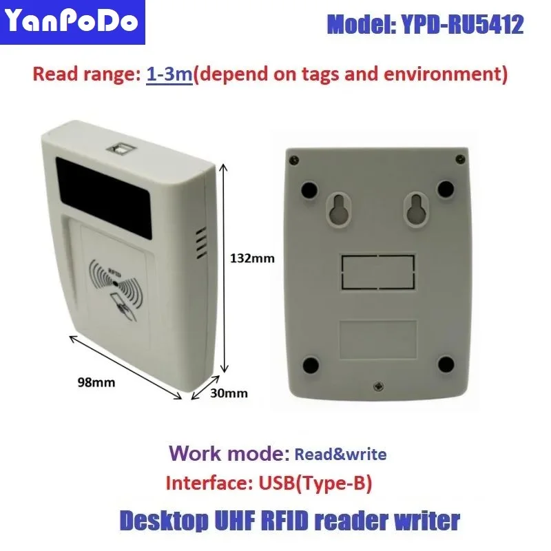 Yanpodo 0-3M 860-960Mhz Portable Desktop UHF RFID Reader Keyboard HID USB RFID Writer UHF Type-B Interface with APK and SDK