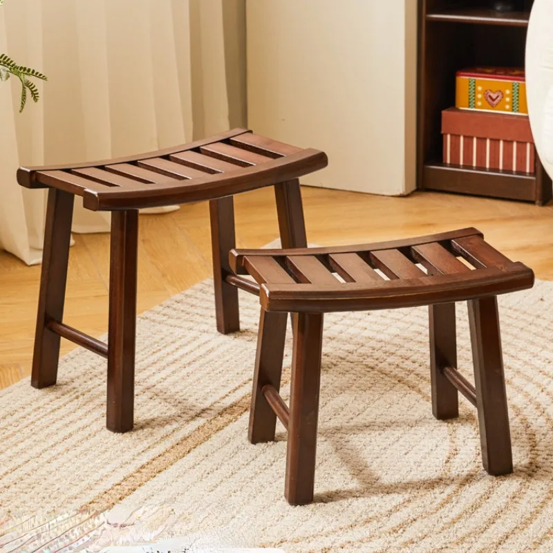 Household Living Room Change Shoe Stool Retro Solid Wood Curved Saddle Stool Solid Wood Children Piano Chair Furniture