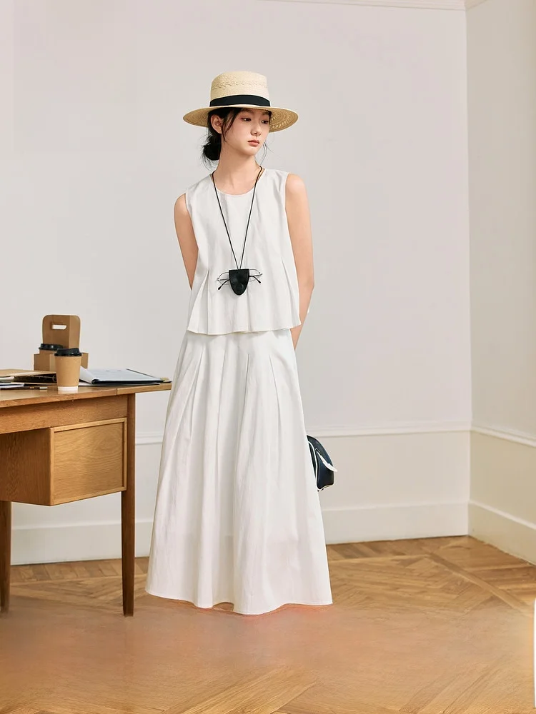 

Summer New Sle White round Ne Svel Gingham Doll irt High Waist Gingham Long Skirt Two Piece Set Women 8 25 Years...