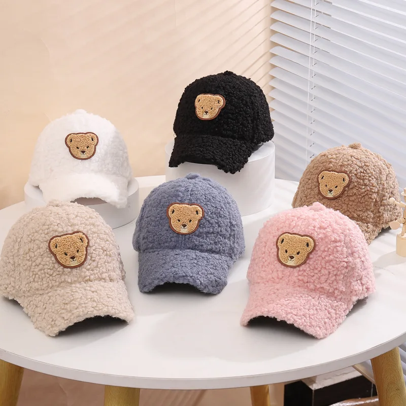 Doitbest 2023 Winter Boy Girl Cap Baseball Bear Cartoon Child Lamb Fluff Thicken Kids Child Peaked Caps Snapback Gorras