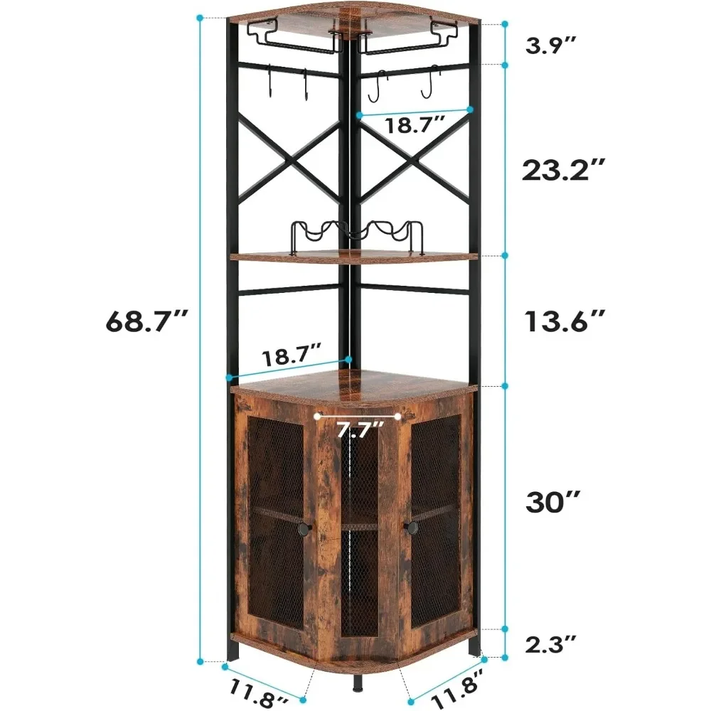 Bar Cabinet w/Wine Rack and Glass Holder, Corner Cabinet , Corner Bar Cabinet with Adjustable Shelf, Liquor Cabinets Bar