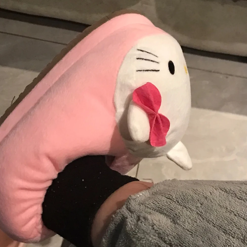 Sanrioed y2k hello kitty cabeça grande chinelos de pelúcia inverno dos desenhos animados sapatos de algodão sapatos de pelúcia estudante dormitório saco pés sapatos de algodão