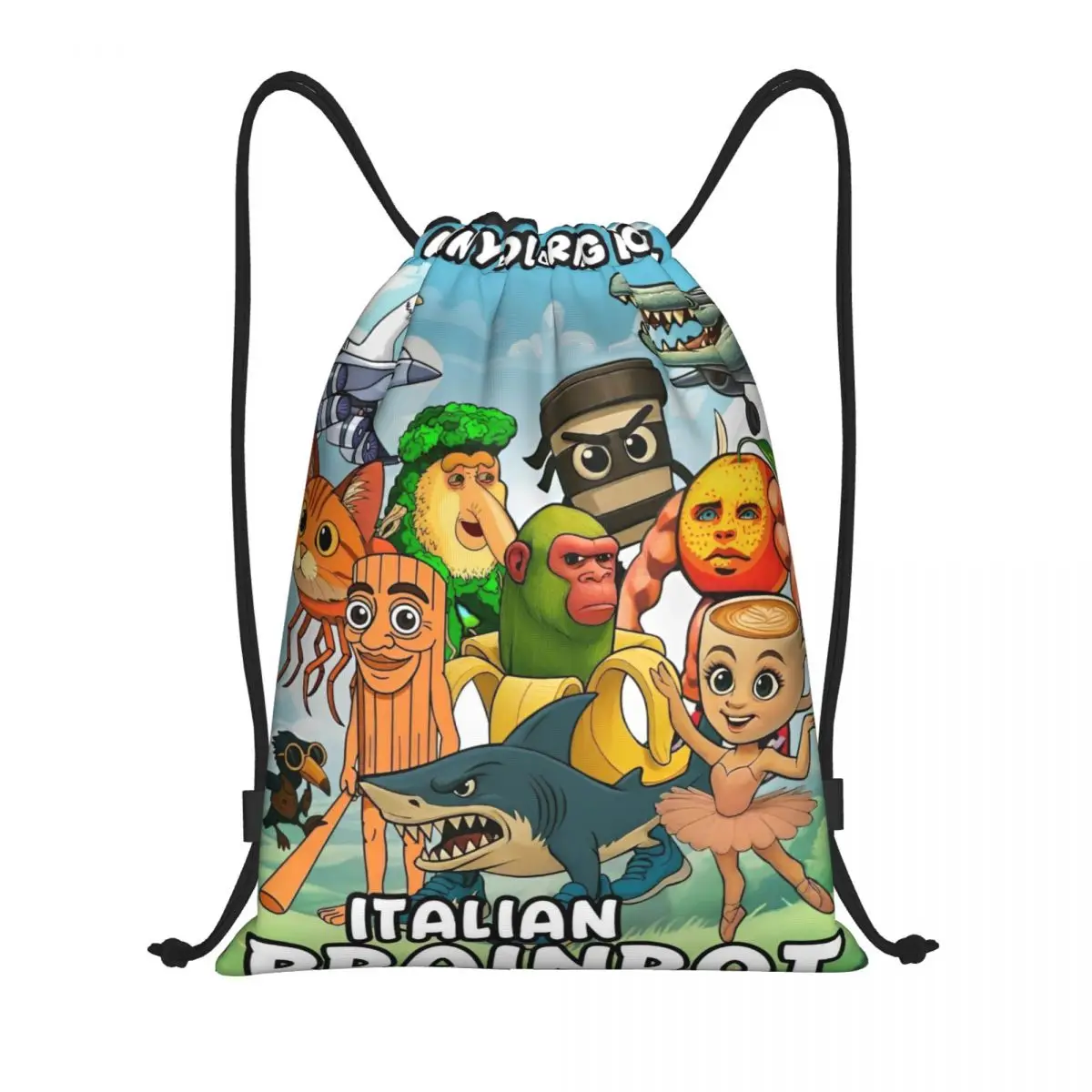 

Italian Brainrot Funny Meme Vintage Drawstring Backpack Sports Gym Sackpack String Bag for Exercise