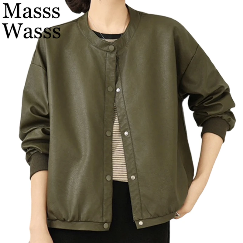 Kurtki damskie ze sztucznej skóry w stylu koreańskim na jesień, luźne, codzienne, klasyczne, eleganckie płaszcze PU, vintage wiatrówki.