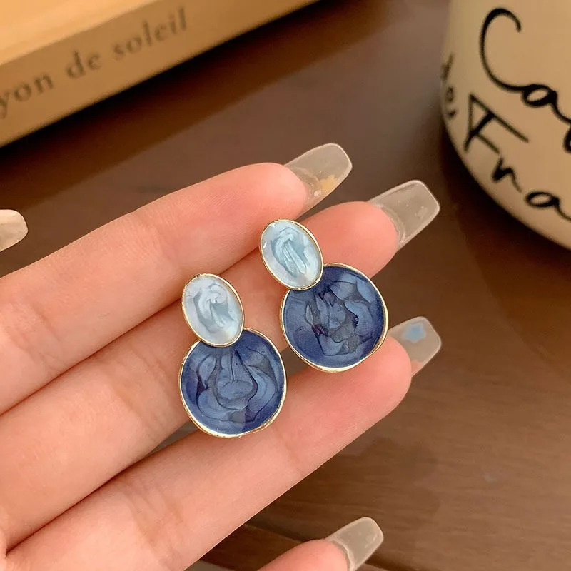 

Cross-Border Hot-Selling Blue Glaze Earrings Niche Design Sense Stud Earrings Irregular French Retro High-End Earrings for Women