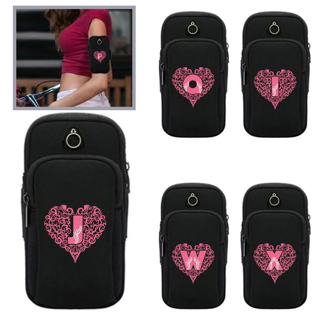 

Phone Arm Bag with Headphone Jack Waterproof Breathable Black Sports Running Bag Gym Mobile Phone Holder Love Letter Priting