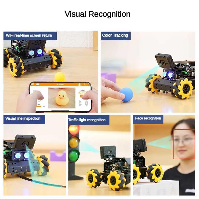 Programável Omnidirectional Mecanum Roda Robot Car Kit, AI Reconhecimento Visual, Tracking para Arduino, UNO, 4WD