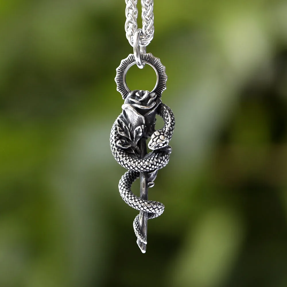 2025 NEW Men's 316L Stainless-steel Flower With Snake Pendant Necklace For Teens Punk Biker Animal Jewelry Couple Gift