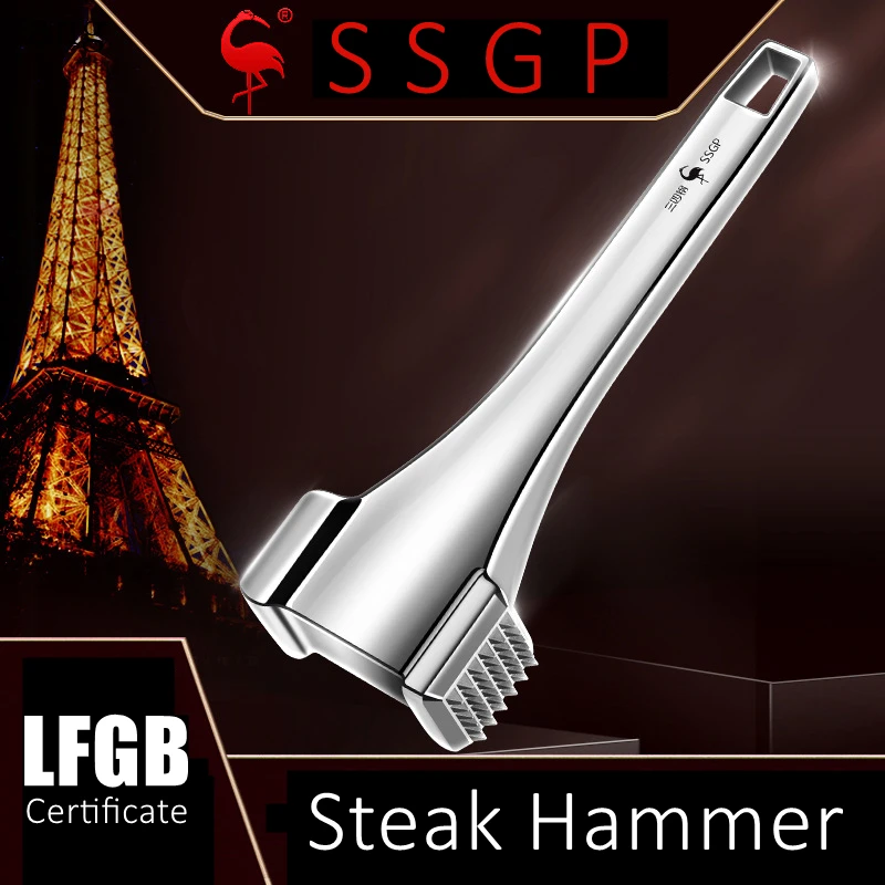LMM Deluxe Stainless Steel Steak Hammer Ergonomic Kitchen Cooking Tools with Meat Tenderizer