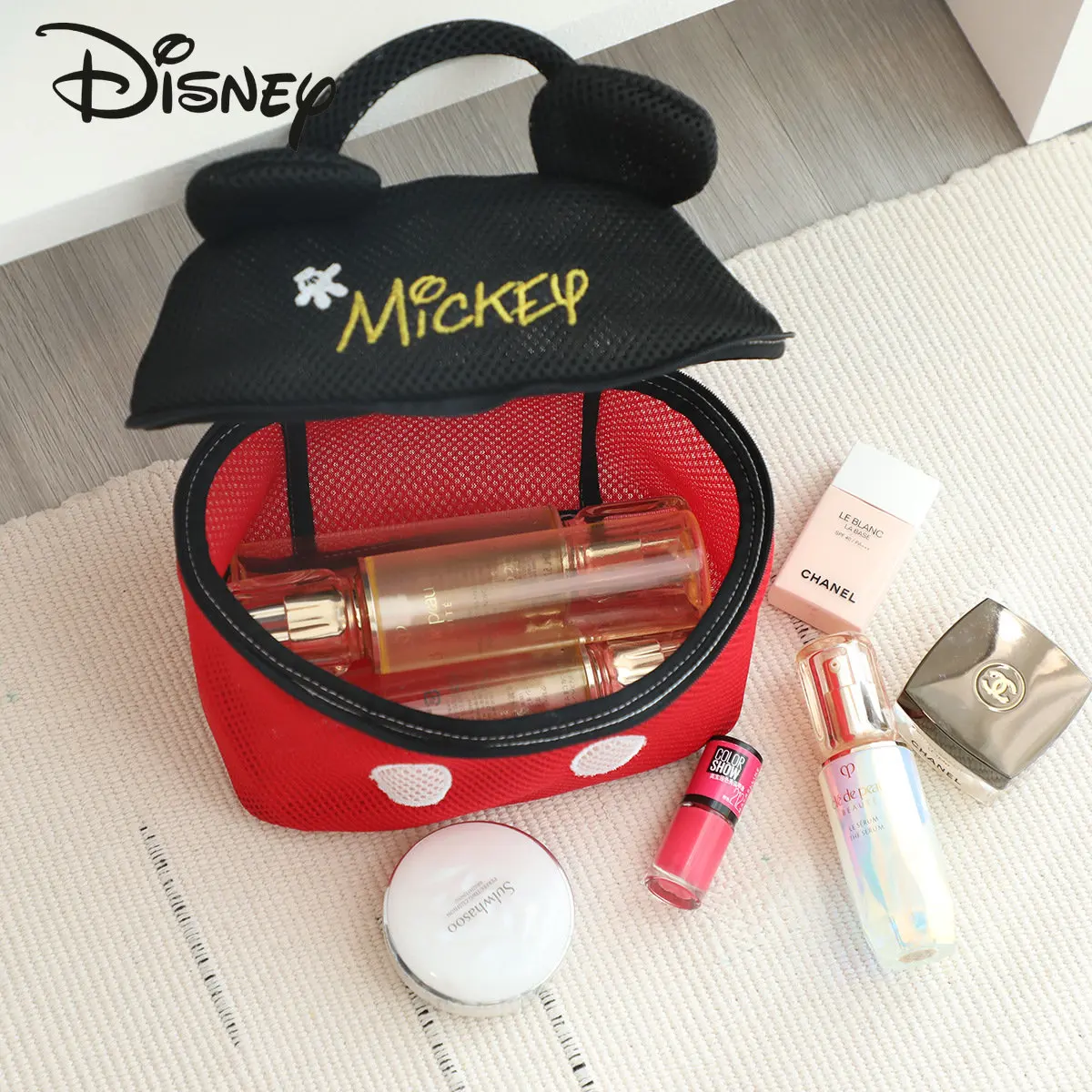 Disney New Unisex Makeup Bag Fashion High Quality Mesh Wash Bag Cartoon Cute Large Capacity Multifunctional Storage Handbag