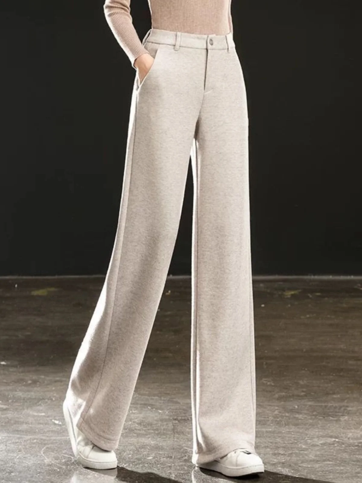 

Женские шерстяные брюки Ele Slim Fit прямого кроя с высокой талией, длинные, осенне-зимние, новинка, повседневные, класса люкс