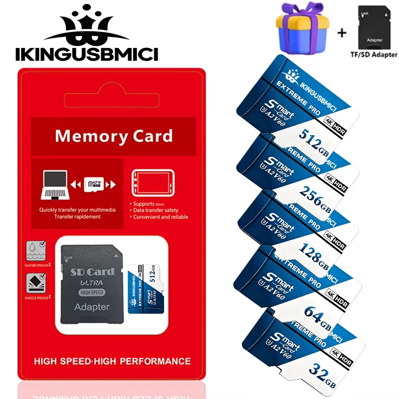 64GB 256GB 512GB 128GB Mini Memory Card Micro TF SD Card SD Cards TF Cards Shockproof for CCTV/Smart TV/Speaker/VR Headset