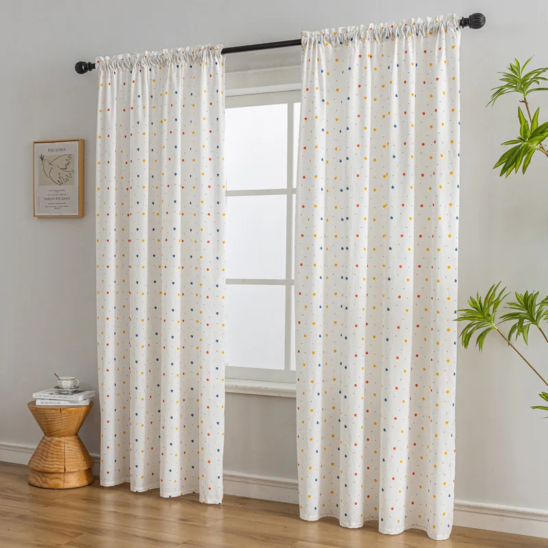 American color small dot cotton curtain cloth modern simple living room bedroom study kitchen half shading