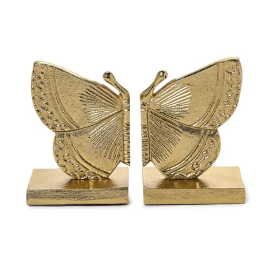 

Fluttering Golden Butterfly Bookends 8.5-Inch Aluminum
