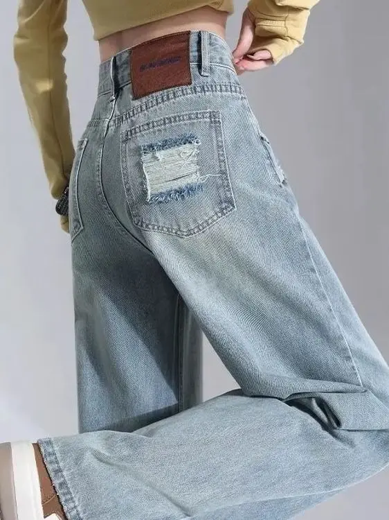 

High Waist Wide Leg Jeans Women's Light Blue Versatile Slimming Long Pants Spring Fashion Denim Style High Elasticity Straigh...