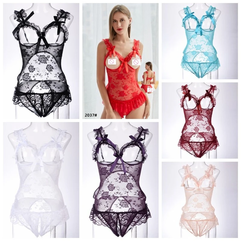 

Women's Sexy Lingerie Lace Printed Bra Set Crotch Less Jumpsuit Women's Erotic Open Bra Lingerie Set Dreamy Clothing
