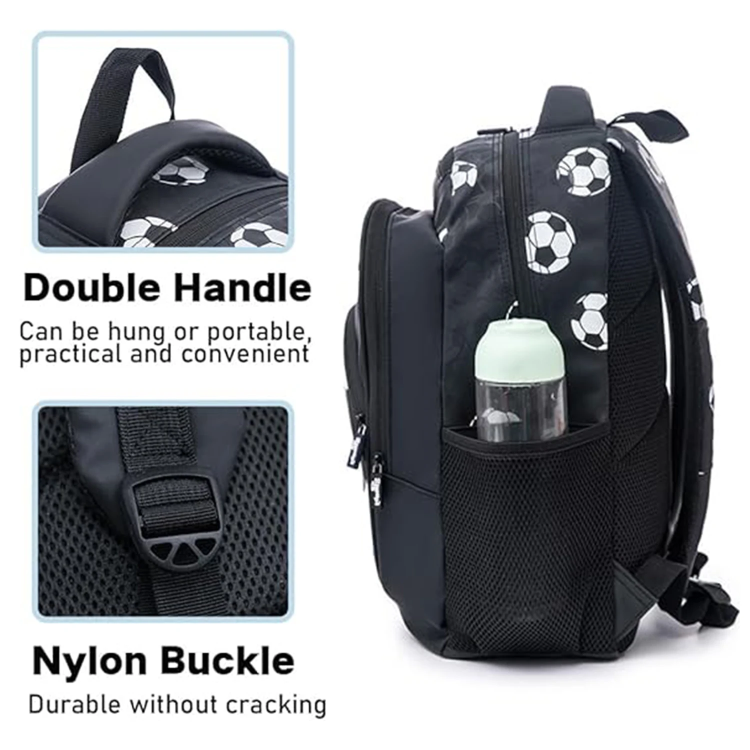 EZONE Kids Football School Bag for Boy Teenage Black Gold Causal Travel Plecak dziecięcy Plecak na laptopa Lekki plecak