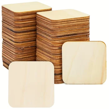 50Pcs Unfinished Wood Pieces,2X2 Inch Blank Wood Squares,Wooden Square Cutouts Tiles for…