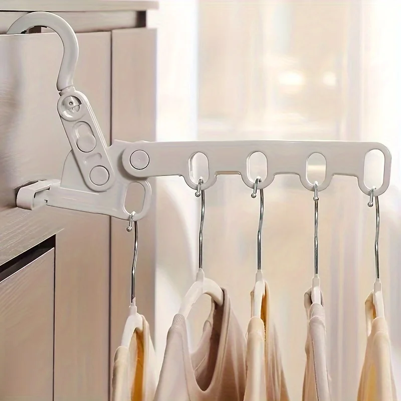 1pc Foldable Five Hole Hanger, Portable Travel Hotel Indoor Clothes Hanger, Dormitory Clothes Hanging Drying Rack