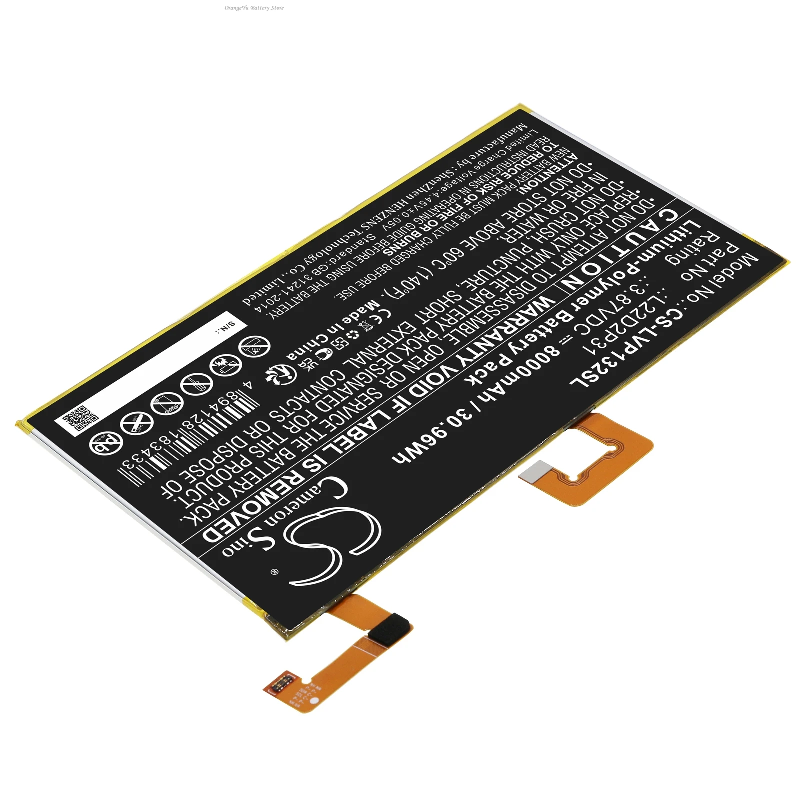 Replacement 3.87V 8000mAh Tablet Battery L22D2P31 for Lenovo Tab P11 Pro TB-J706 TB132F