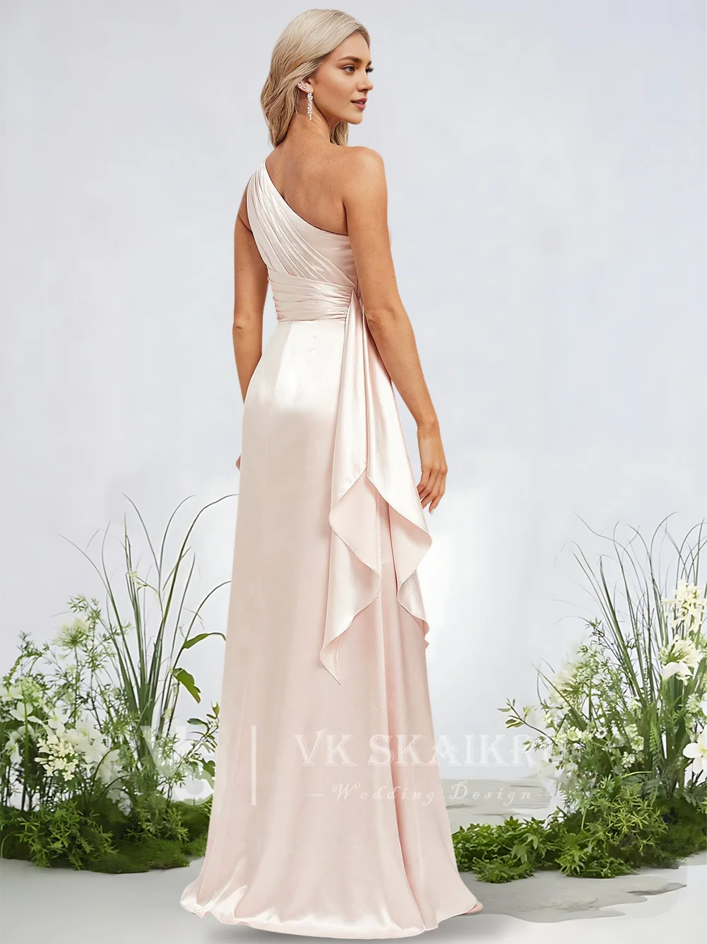 NYJ Luxurious A-Line One Shoulder Bridesmaid Dresses Stretch Satin Floor-Length Ruffle Elegant Wedding Guest Cocktail Dress