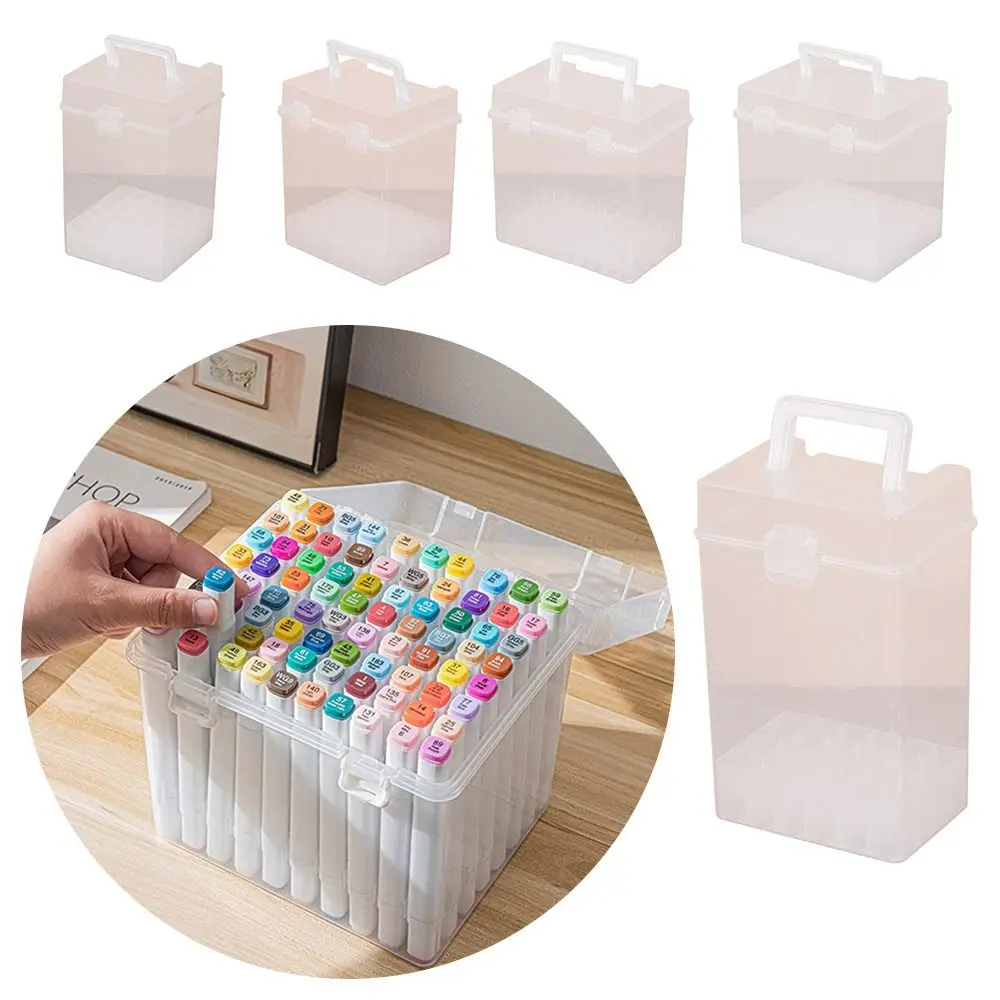 Portable Plastic Marker Pen Organizer Multi-slot Handheld Marker Storage Box Transparent Waterproof Desk Pen Holder Students