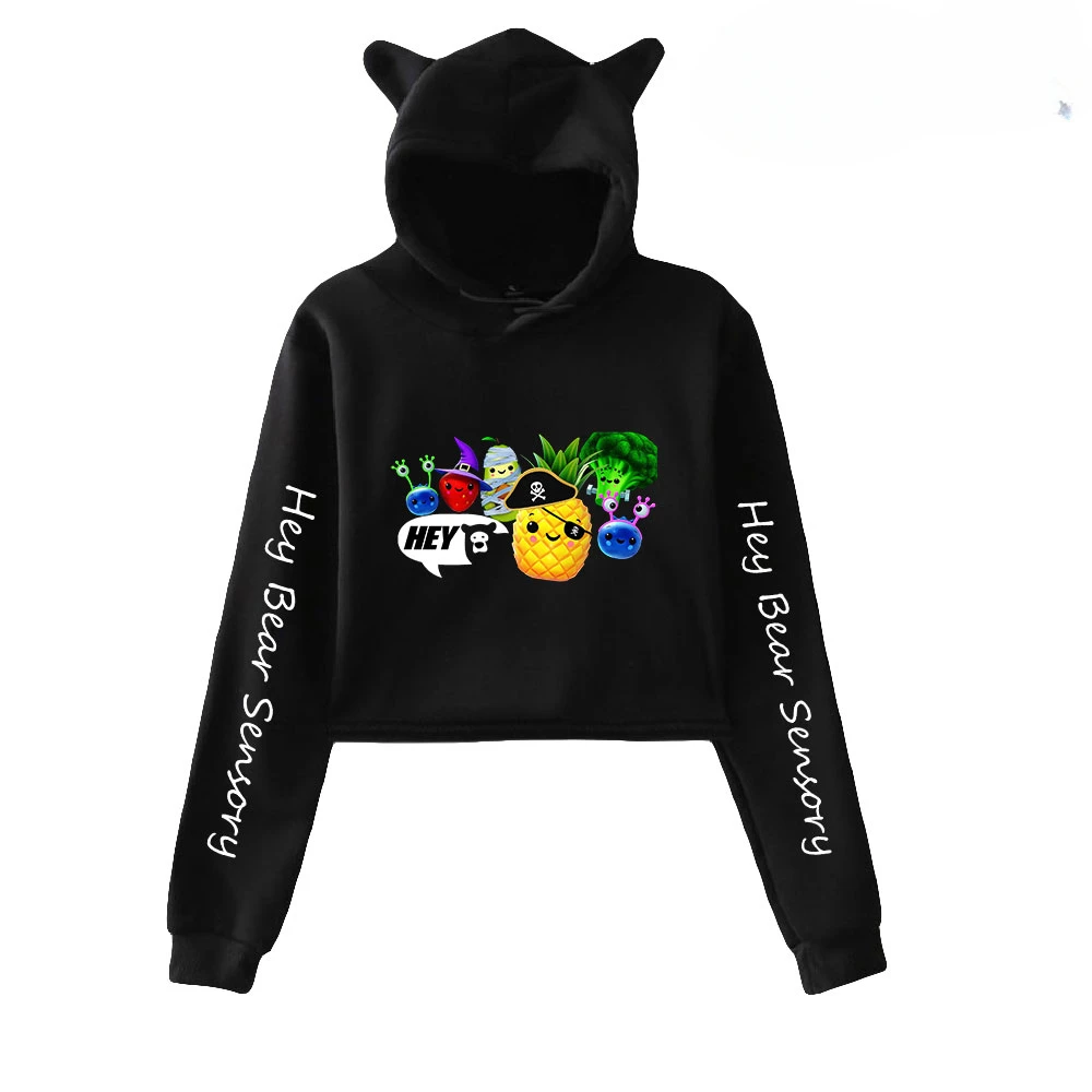 

Hey Bear Sensory Crop Top Hoodie for Teen Girls Streetwear Hip Hop Kawaii Cat Ear Harajuku Cropped Sweatshirt Pullover Tops