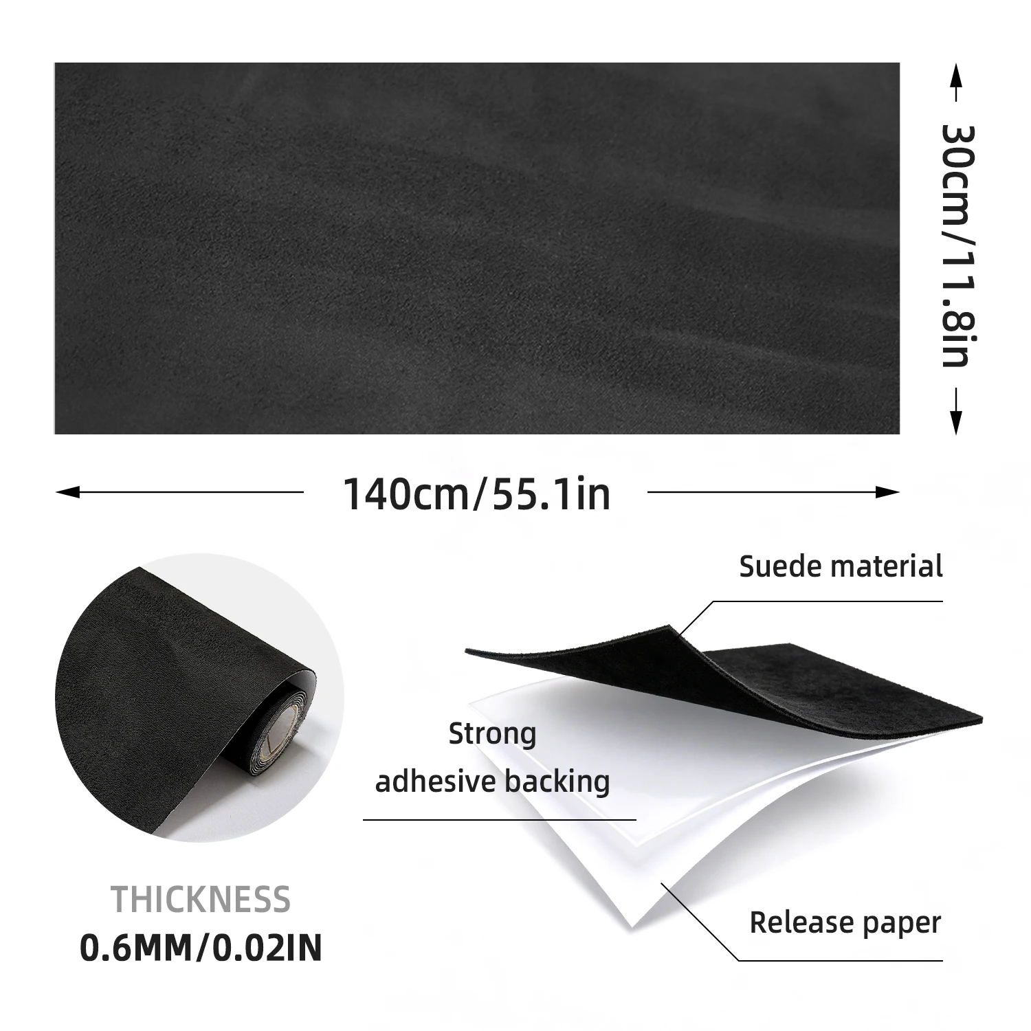 2 Pack High Elastic Peel-and-Stick Suede Cloth 0.6mm 30x140cm for Car Door Handle Leather Repair DIY