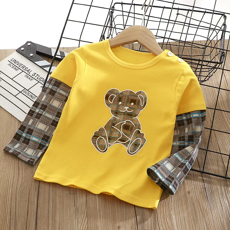 New Autumn Children Boys Undershirt Boys Girls Bear Printed Long Sleeve Tees For 1-5Y Long Sleeve Kids Baby Boy Tops