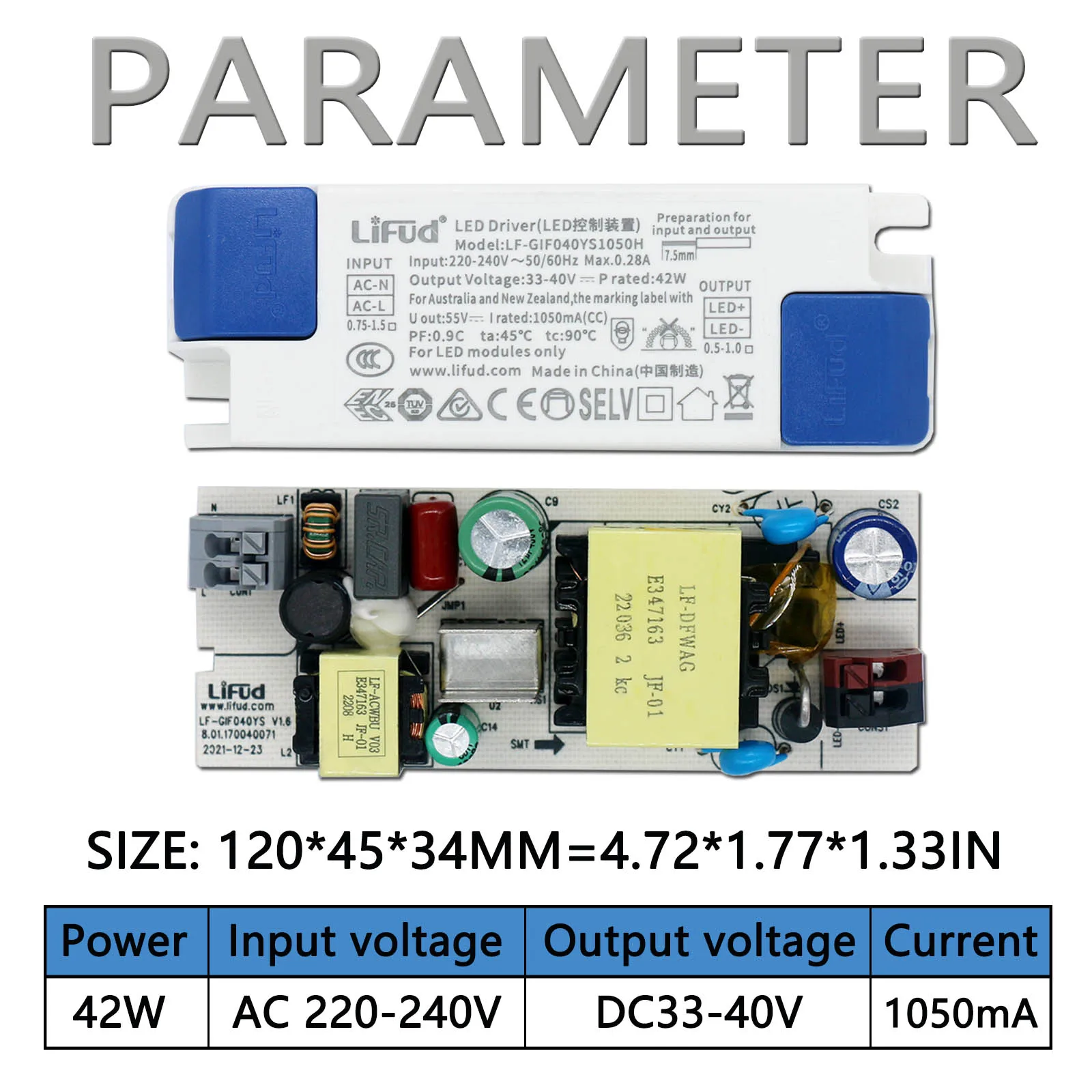 28-48W Lifud LED Isolated Driver Power Supply33-40V 700mA 800mA 900mA 1000mA 1200mA High PF Flame-retardant Lighting Transformer