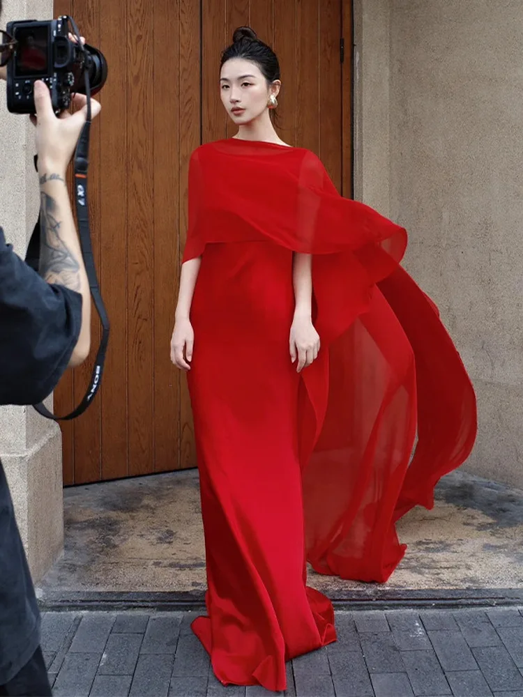 

Красное свадебное платье: модное женское платье с завышенной талией для помолвки, выступлений и торжеств, длинное вечернее платье