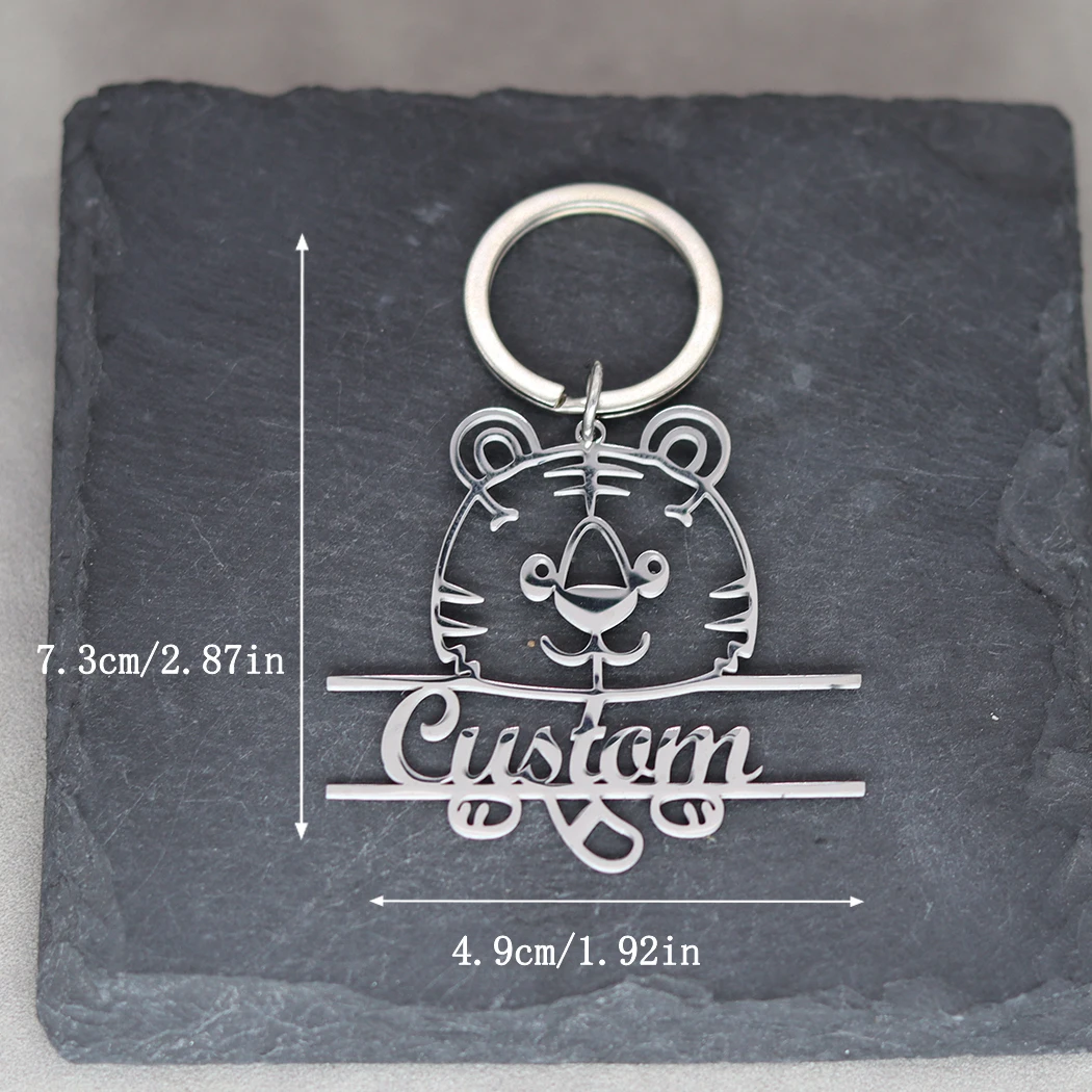 Personalized Punk Tiger Pendant Customized Engrave Name Keychain Men Women Car Keyring Stainless Steel Jewelry Souvenir Gift