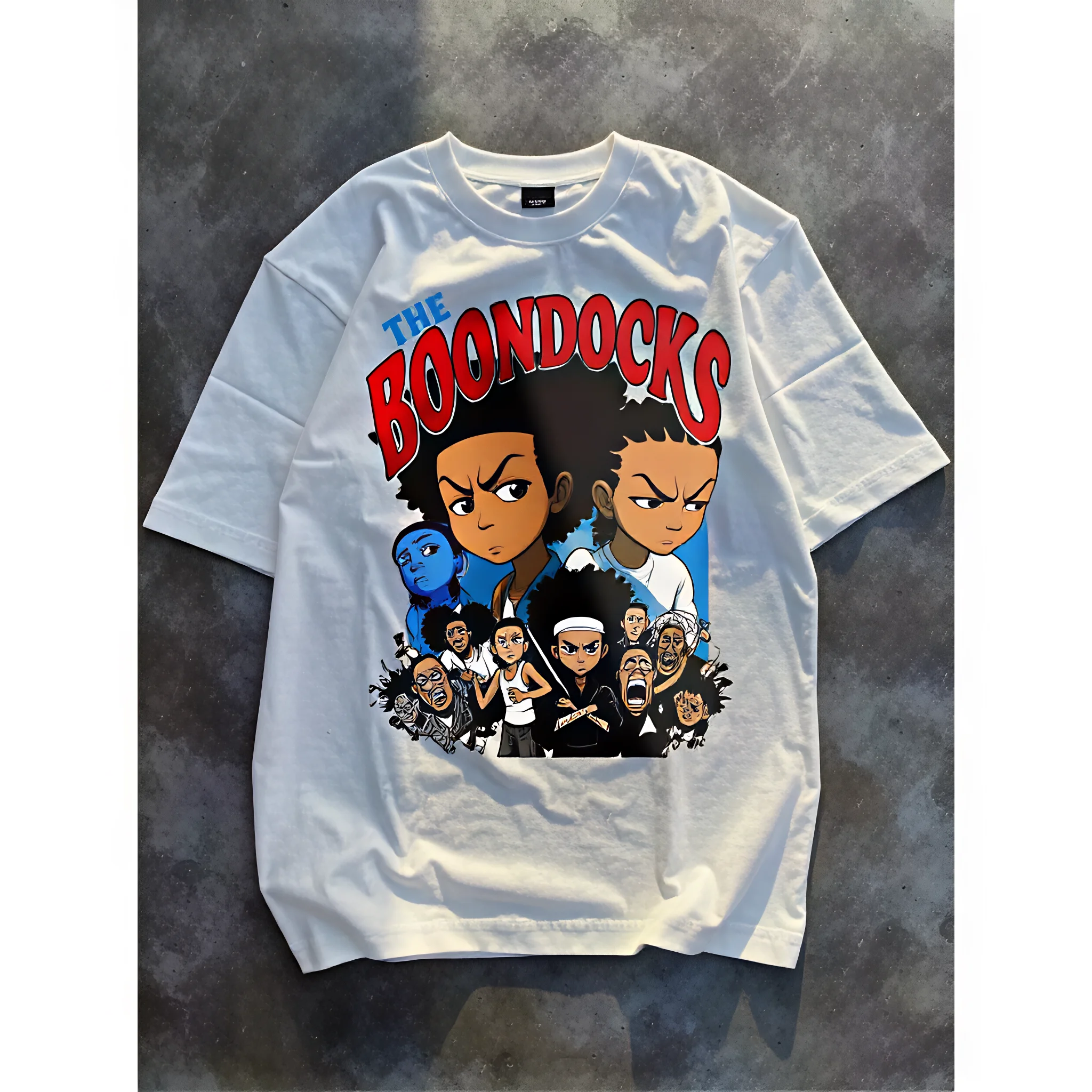 1pc Boondocks Animated Characters Crew Neck Short Sleeve Graphic Tee, Breathable Knit Cotton Print T-Shirt, Casual Streetwear Top