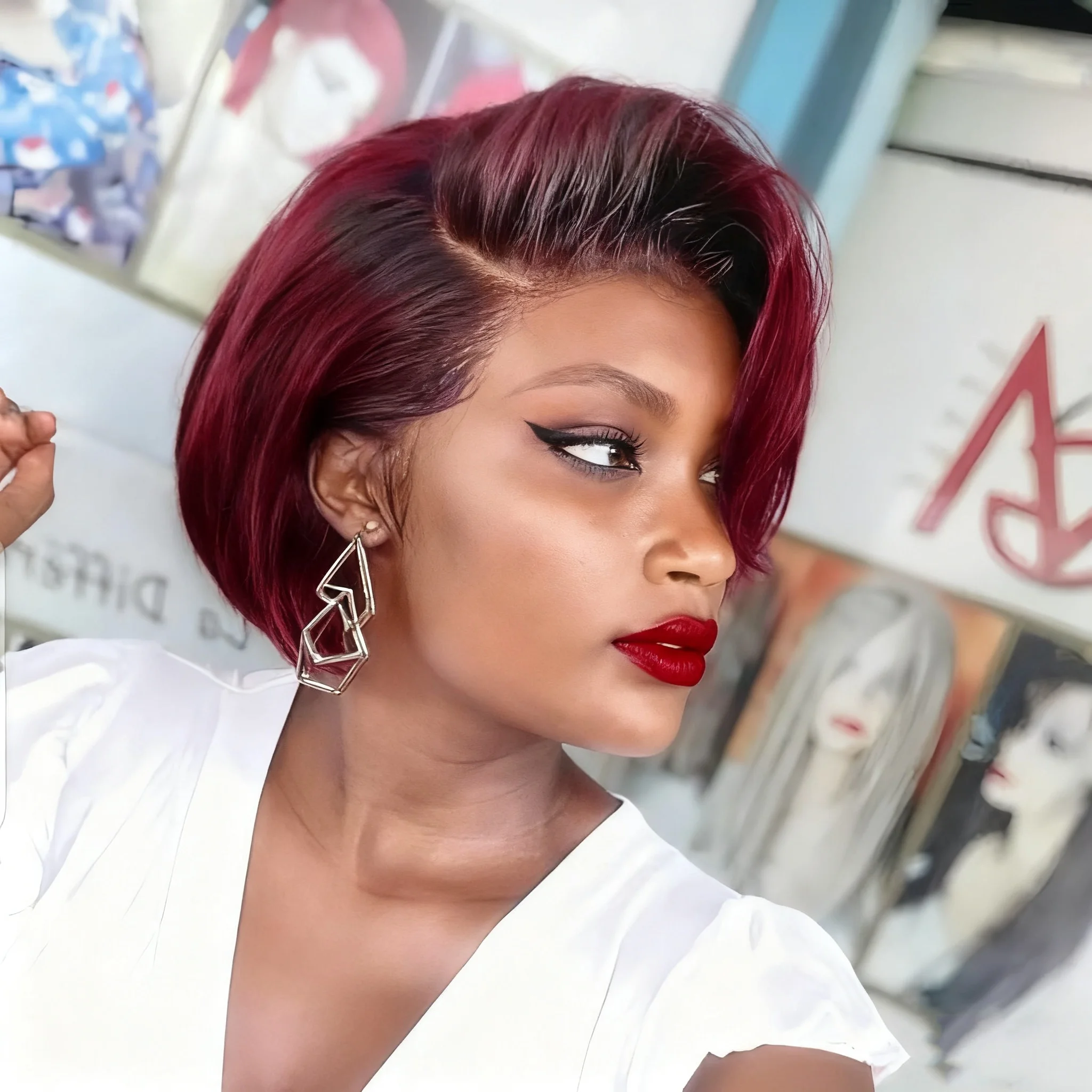 13x4 레이스 프론트 가발 8인치 짧은 픽시컷 글루리스 인모 가발 자연스러운 헤어라인 1B/27/99j