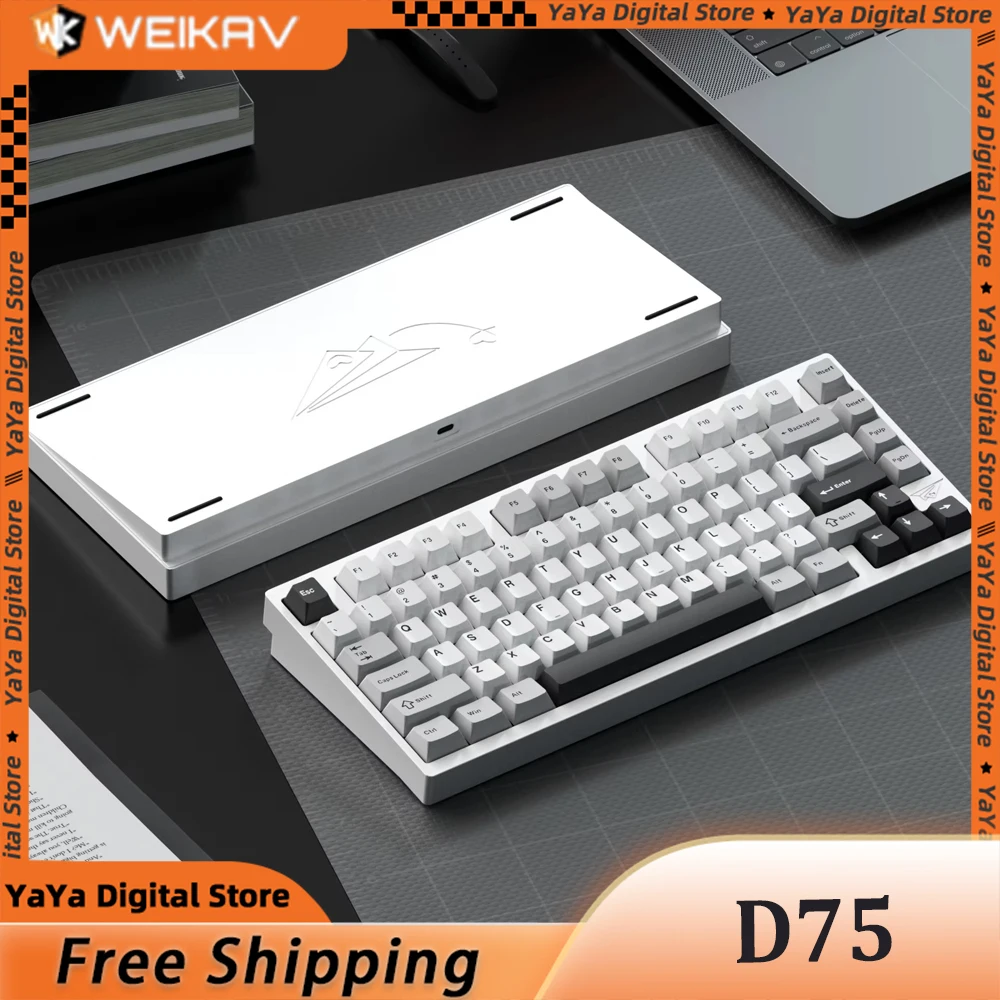 

Custom Weikav Lucky D75 Aluminum Alloy Mechanical Keyboard Tri Mode Wireless Keyboard Rapidly Detachable RGB Hot-Swap Keyboard