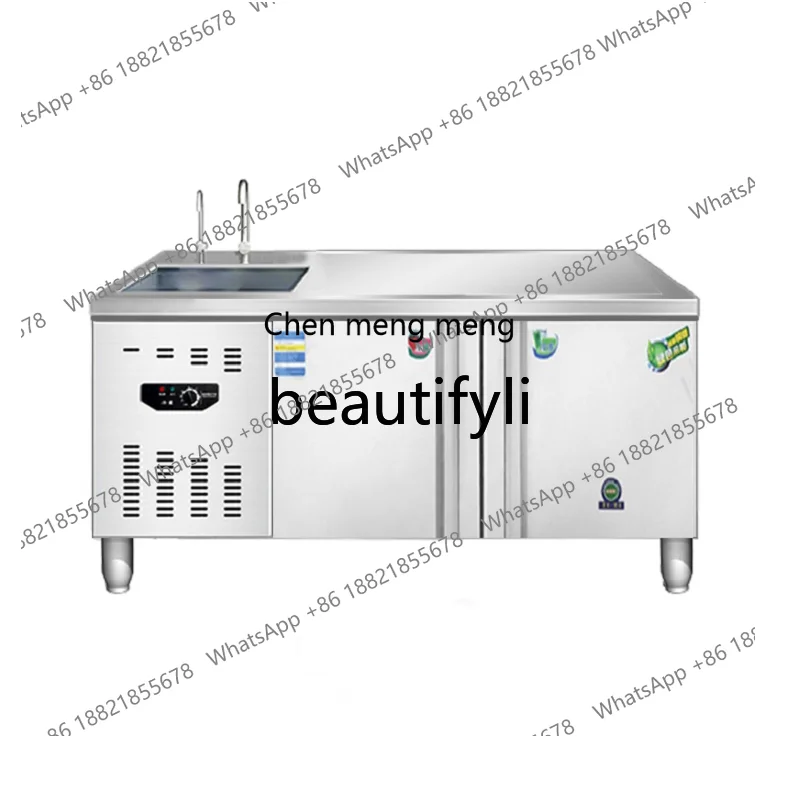Z189 Refrigerated Workbench with Sink, Freezer, Hotel Kitchen Sink, Operation Water Bar Counter, Commercial Use
