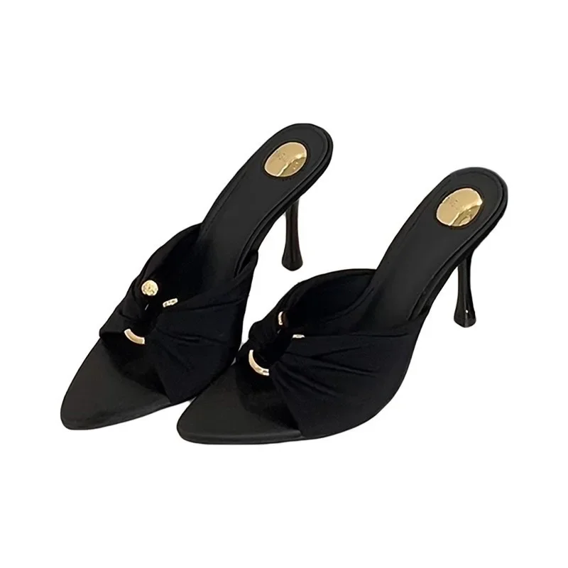 2025 Nieuwe Damesschoenen Open Teen Damesslippers Mode Outdoor Metalen Decoratie Zomer Plus Size Jurk Bestseller Hoge Hakken