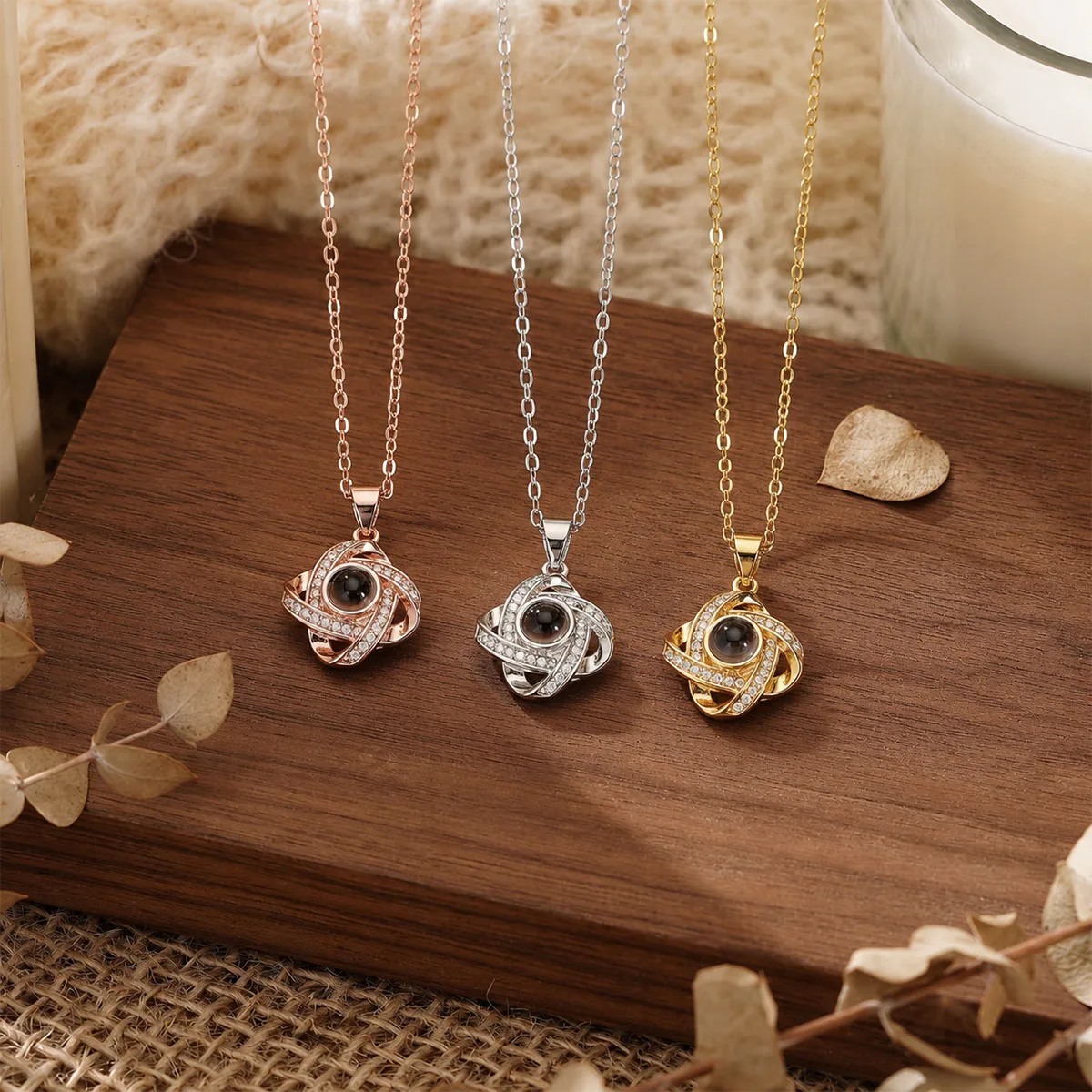 Love Knot Pendant Photo Projection Necklace Custom Necklace with Picture Inside Knot Pendant Women's Necklace Christmas Gift