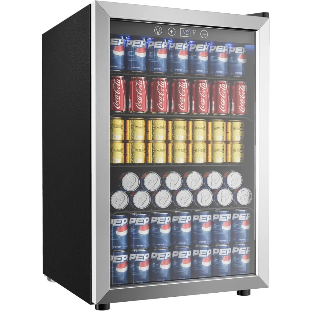 145 علبة ثلاجة صغيرة مع باب زجاجي لنبيذ بيرة الصودا، موزع مشروبات صغير مع ترموستات رقمي قابل للتعديل