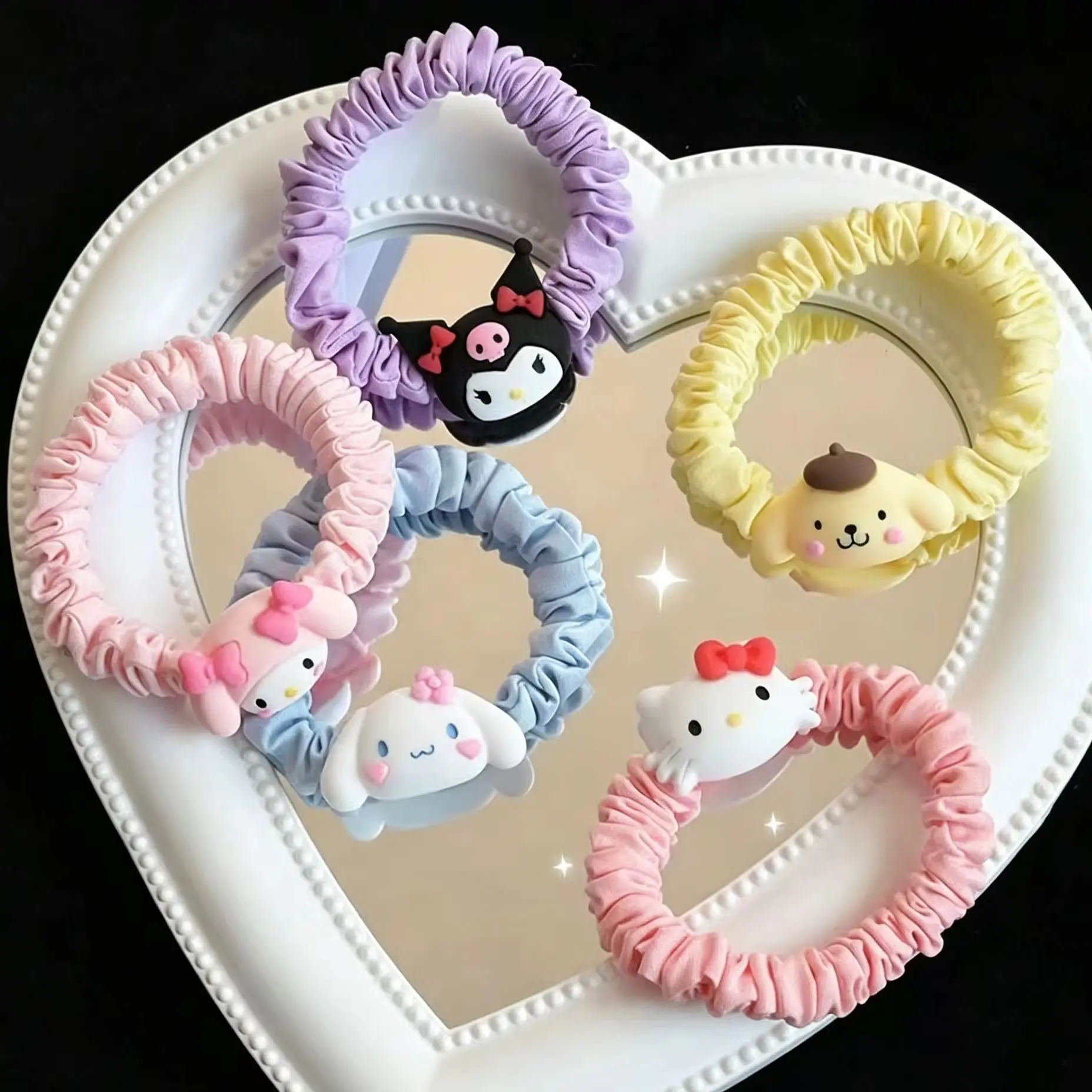 Storage cord 5Pcs Sanrio Hello Kitty Hair Rope Cartoon Anime Cute Kuromi Cinnamoroll HairBand Fashionable Hair Accessories Girl&