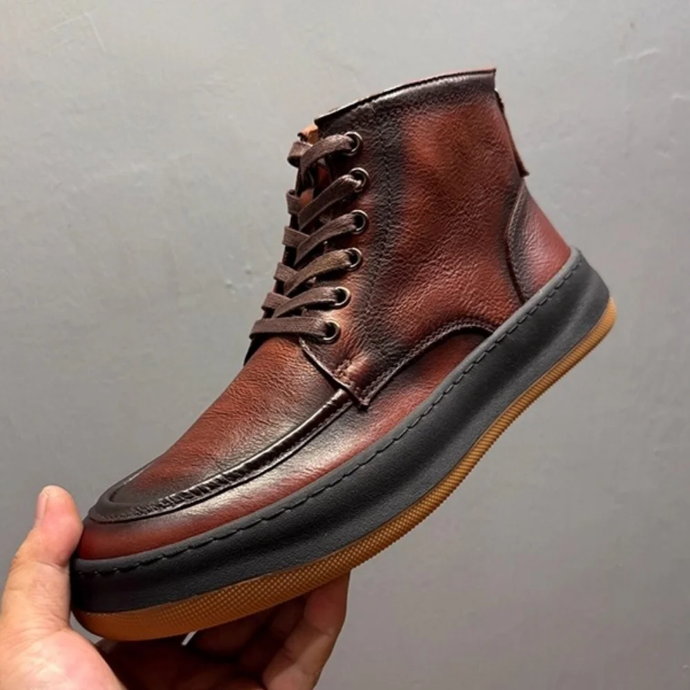 

QHCCID Retro Men's boots Genuine leather Men's ankle boots Handmade Luxury Men's leather Boots Cowhide Business boots Quality