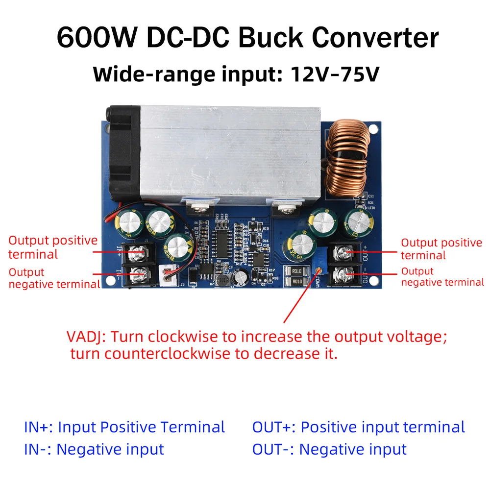 600W 25A DC-DC Buck-Konverter-Modul 12V-75V zu 5-48V Step-Down Konstantspannungsregler Konstantstrom-Stromversorgung