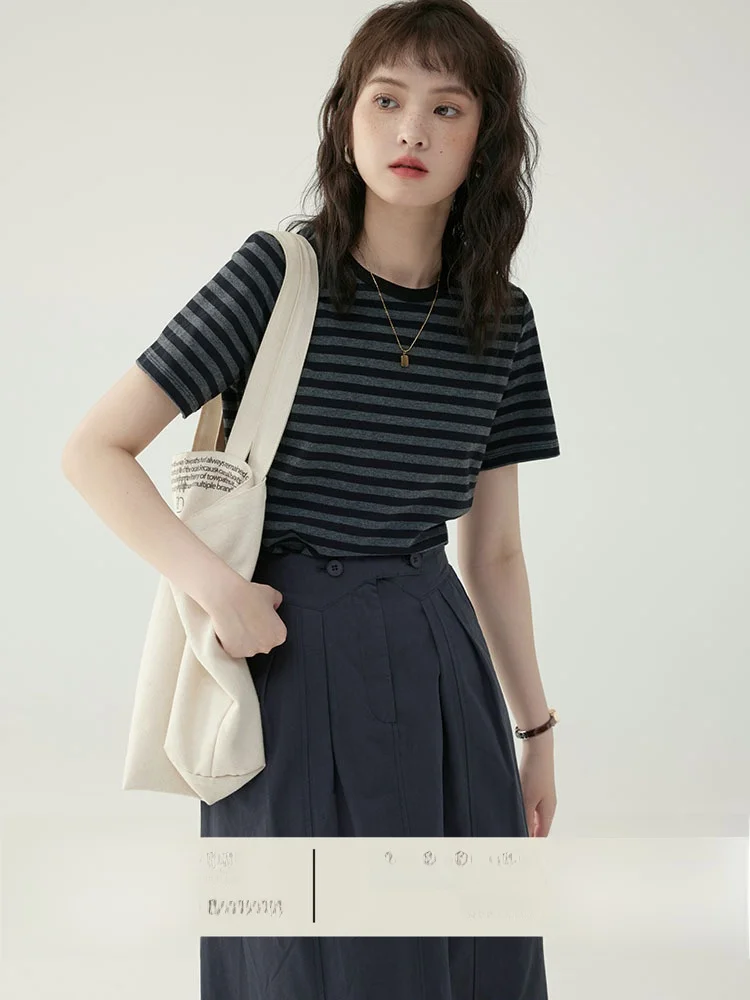 

Повседневная футболка в полоску Bla ort Sve round Ne, женская летняя новинка, универсальный топ North Island AMUU, универсальный ретро-топ