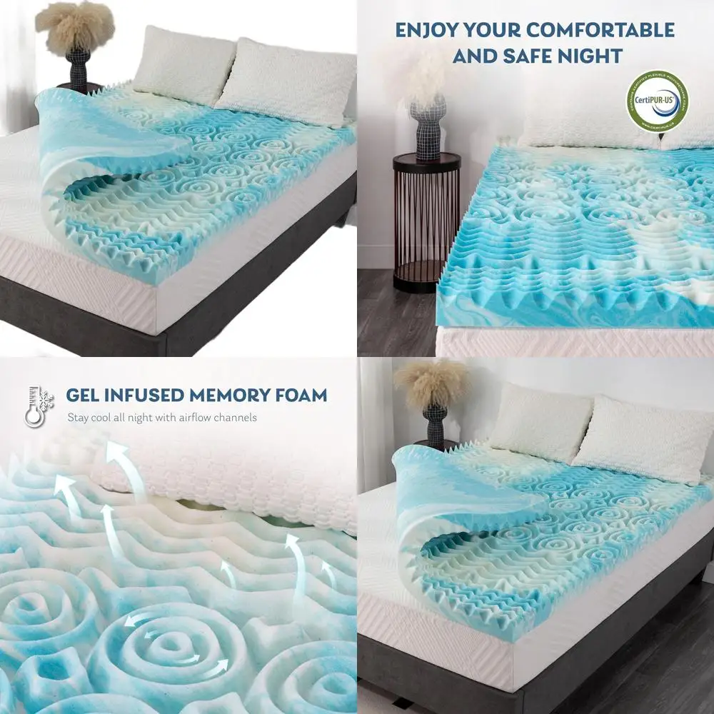 

Gel-Infused 3 5-Zone Queen Memory Foam Mattress Pad, Pressure Relief, CertiPUR-US Certified, Blue, 60x80