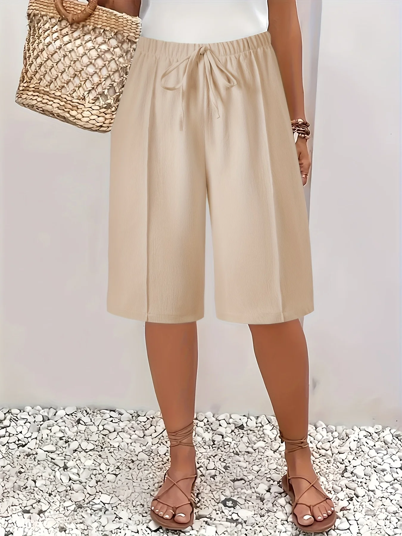 Elegant Plus Size Women's Casual Drawstring Culottes for Effortless Style